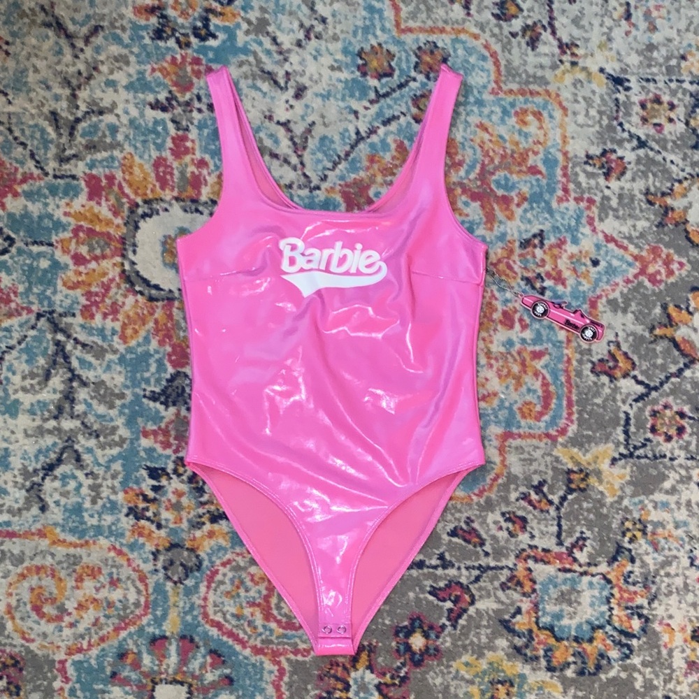 NWT Forever21 Barbie Glossy Pink Bodysuit